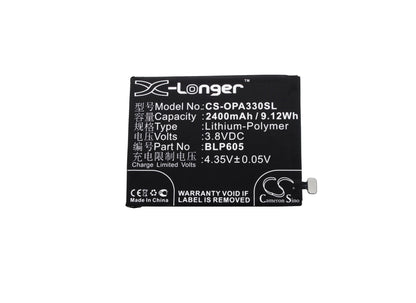 Replacement Battery for OPPO  A33 – Mobile, SmartPhone – 2400mAh / 9.12Wh / 3.8V
