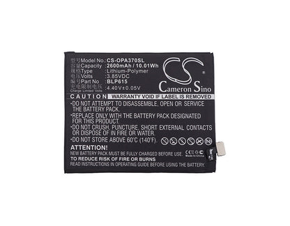 Replacement Battery for OPPO  A37 – Mobile, SmartPhone – 2600mAh / 10.01Wh / 3.85V