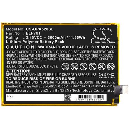 Replacement Battery for OPPO  A52 – Mobile, SmartPhone – 3000mAh / 11.55Wh / 3.85V