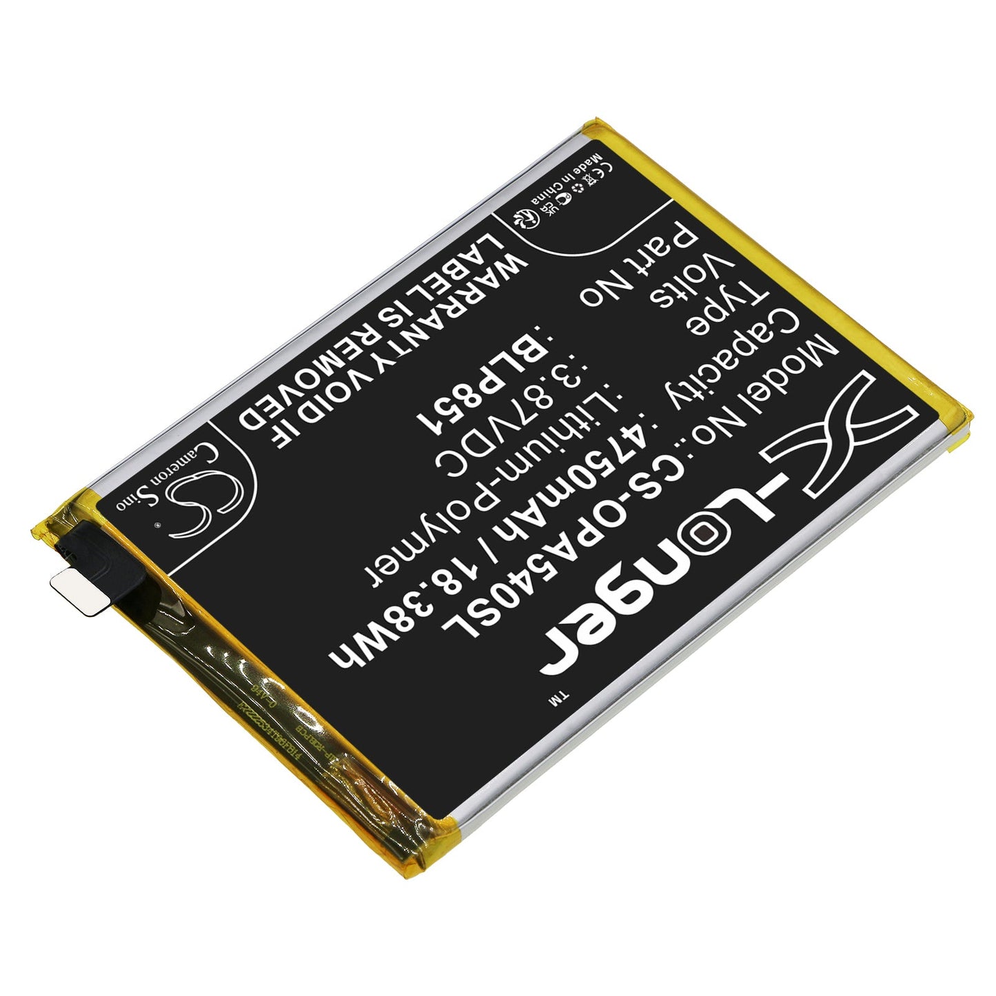 Replacement Battery for OPPO  A54 5G – Mobile, SmartPhone – 4750mAh / 18.38Wh / 3.87V