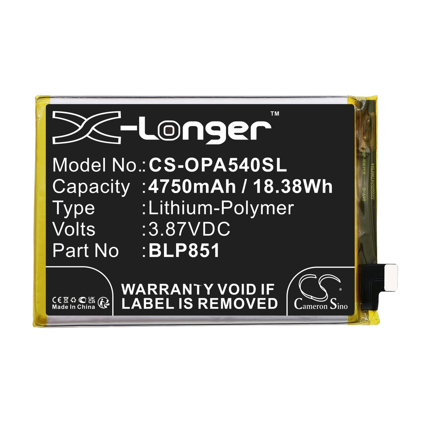 Replacement Battery for OPPO  A54 5G – Mobile, SmartPhone – 4750mAh / 18.38Wh / 3.87V
