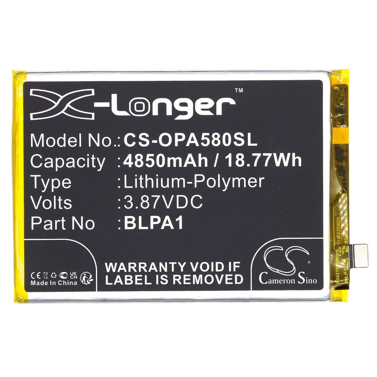 Replacement Battery for Oppo A58 – Mobile, SmartPhone – 4850mAh / 3.87V
