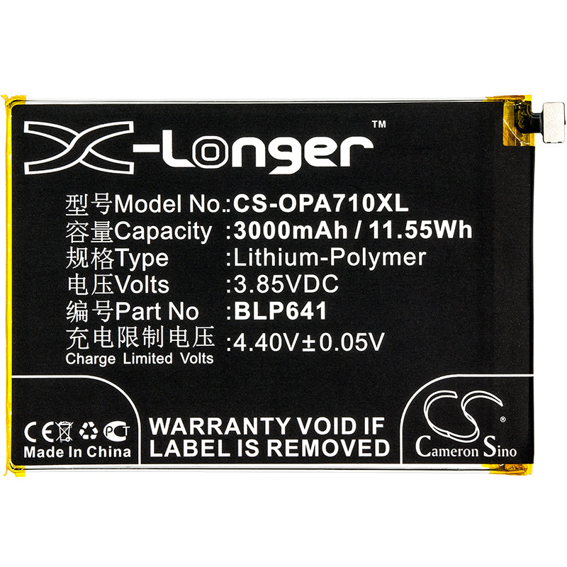 Replacement Battery for OPPO  A71 – Mobile, SmartPhone – 3000mAh / 11.55Wh / 3.85V