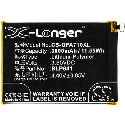 Replacement Battery for OPPO  A71 – Mobile, SmartPhone – 3000mAh / 11.55Wh / 3.85V