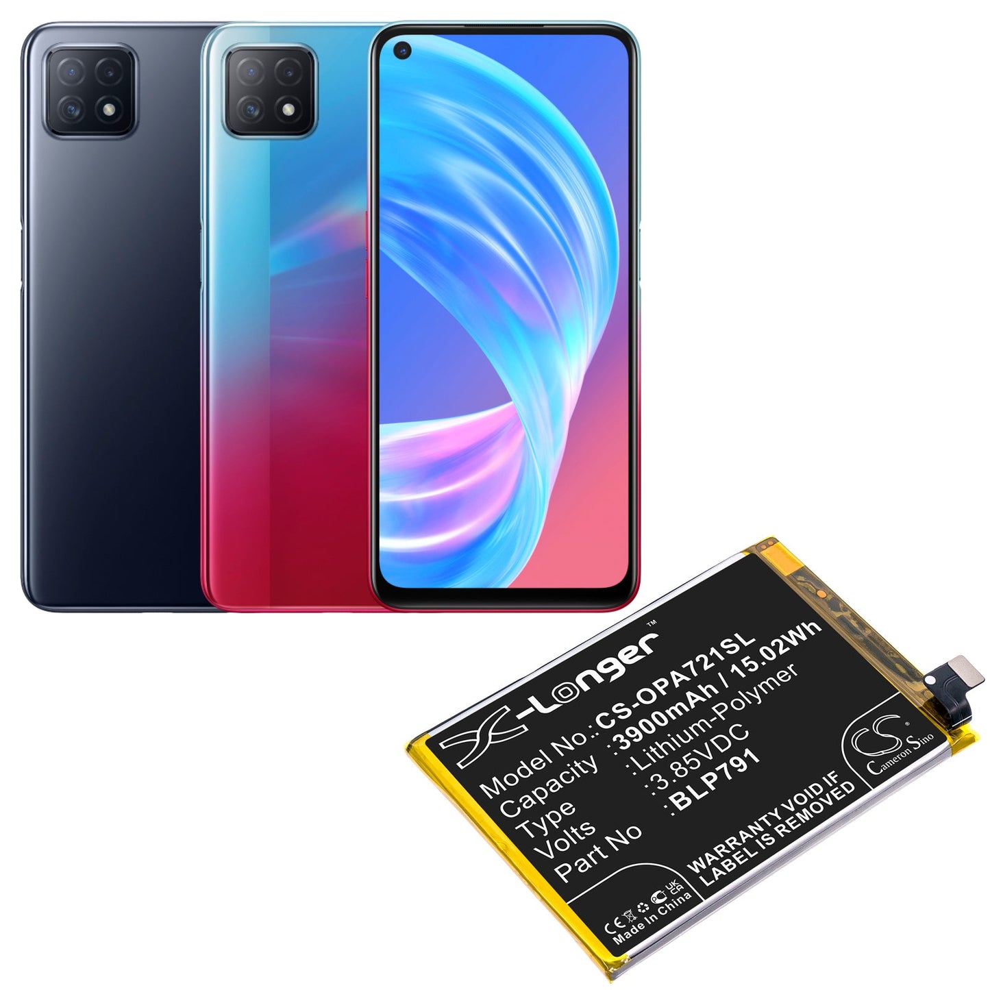 Replacement Battery for OPPO  A72 5G 2020 – Mobile, SmartPhone – 3900mAh / 15.02Wh / 3.85V