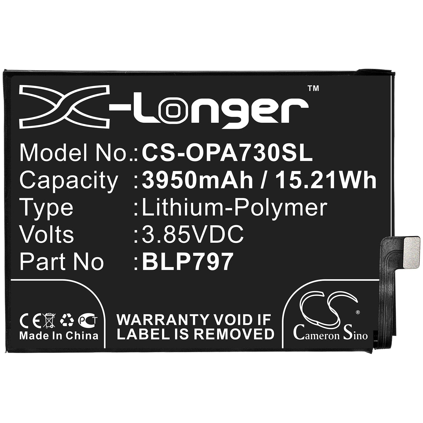Replacement Battery for OPPO  A72 5G – Mobile, SmartPhone – 3950mAh / 15.21Wh / 3.85V