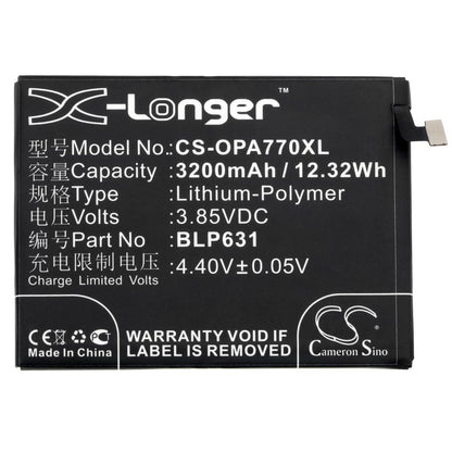 Replacement Battery for OPPO  A73 – Mobile, SmartPhone – 3200mAh / 12.32Wh / 3.85V