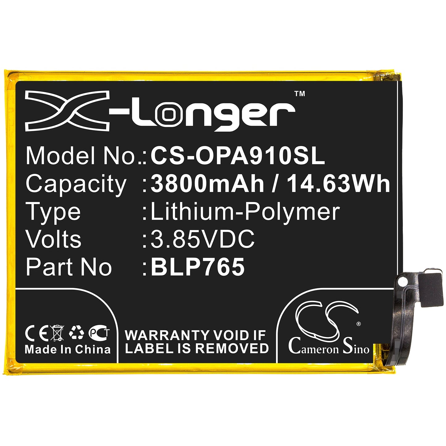 Replacement Battery for OPPO  A91 – Mobile, SmartPhone – 3800mAh / 14.63Wh / 3.85V