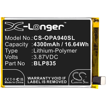 Replacement Battery for Oppo A94 – Mobile, SmartPhone – 4300mAh / 3.87V