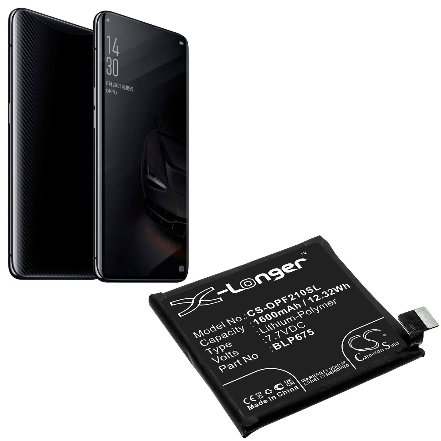 Replacement Battery for OPPO  CPH1871 – Mobile, SmartPhone – 1600mAh / 12.32Wh / 7.7V