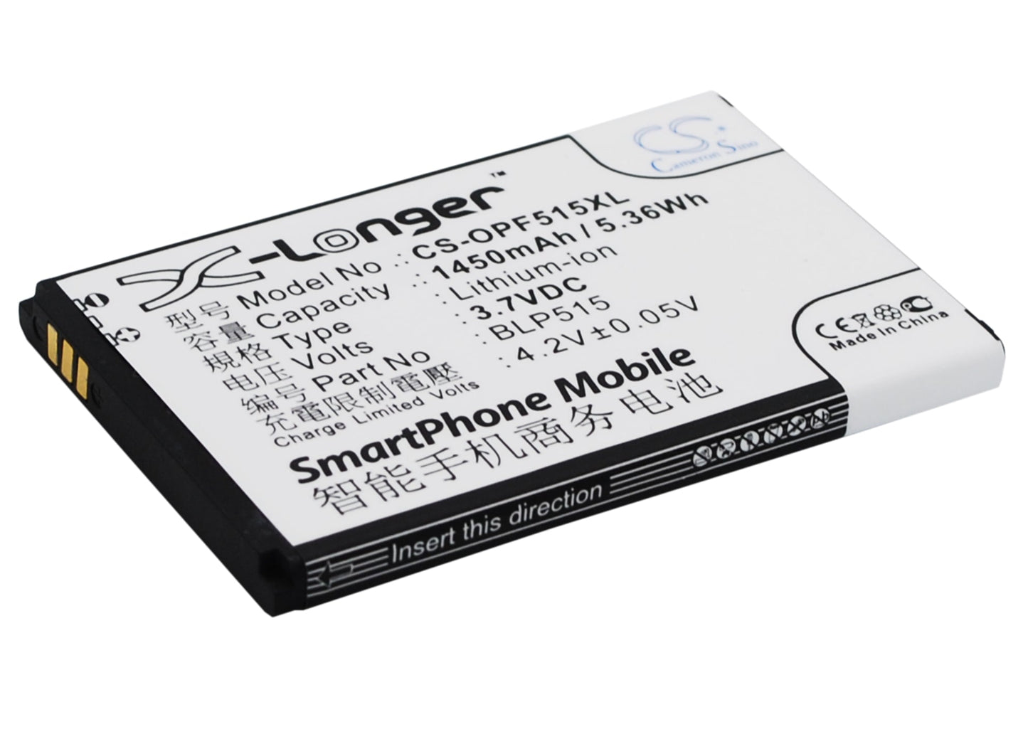Replacement Battery for OPPO  F15 – Mobile, SmartPhone – 1450mAh / 5.36Wh / 3.7V