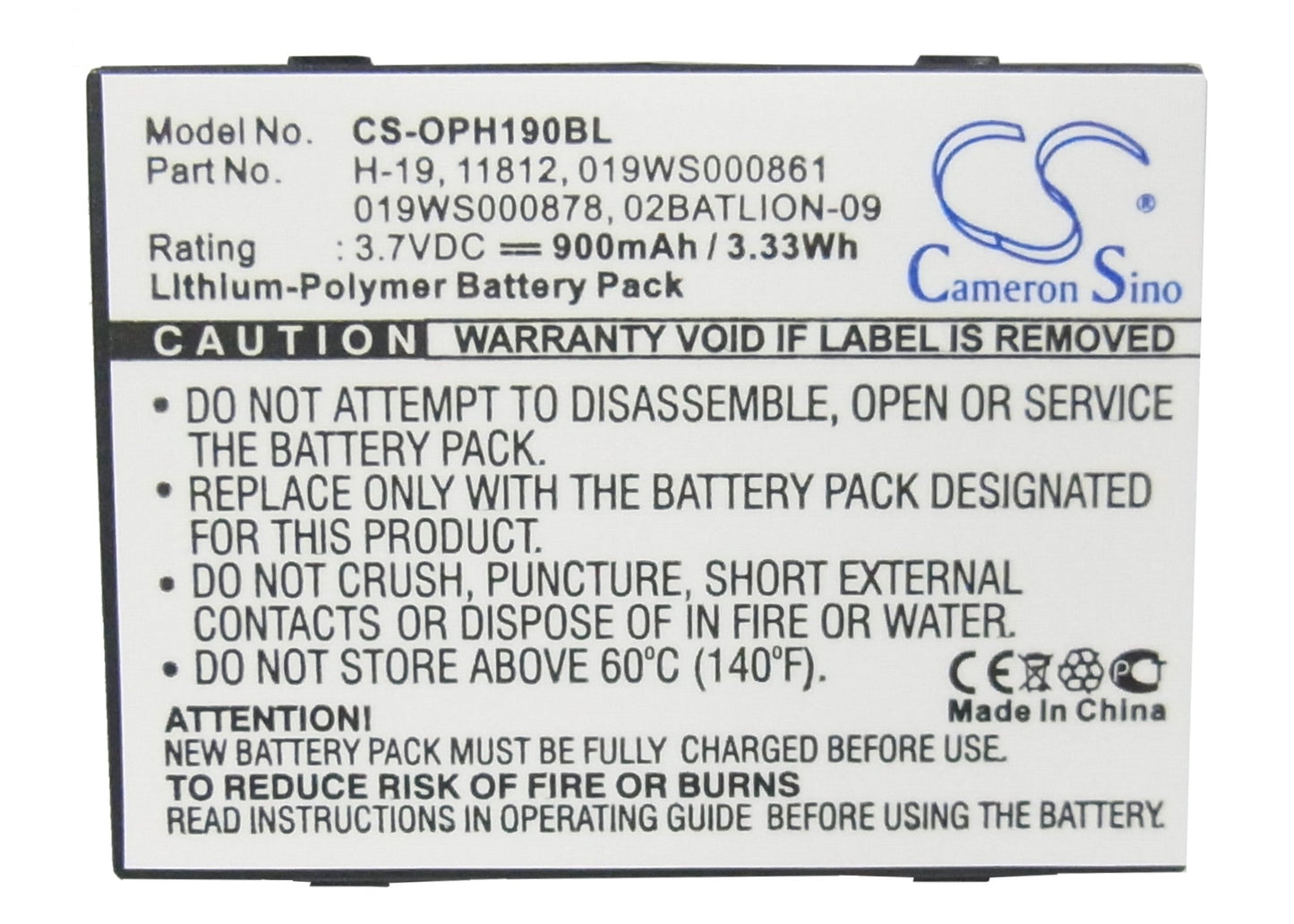 Replacement Battery for Opticon  H16 – Barcode Scanner – 900mAh / 3.33Wh / 3.7V