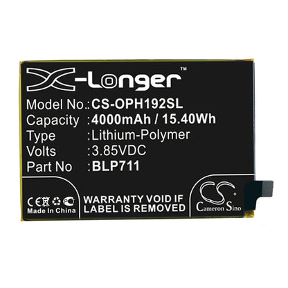 Replacement Battery for OPPO  1923 – Mobile, SmartPhone – 4000mAh / 15.40Wh / 3.85V