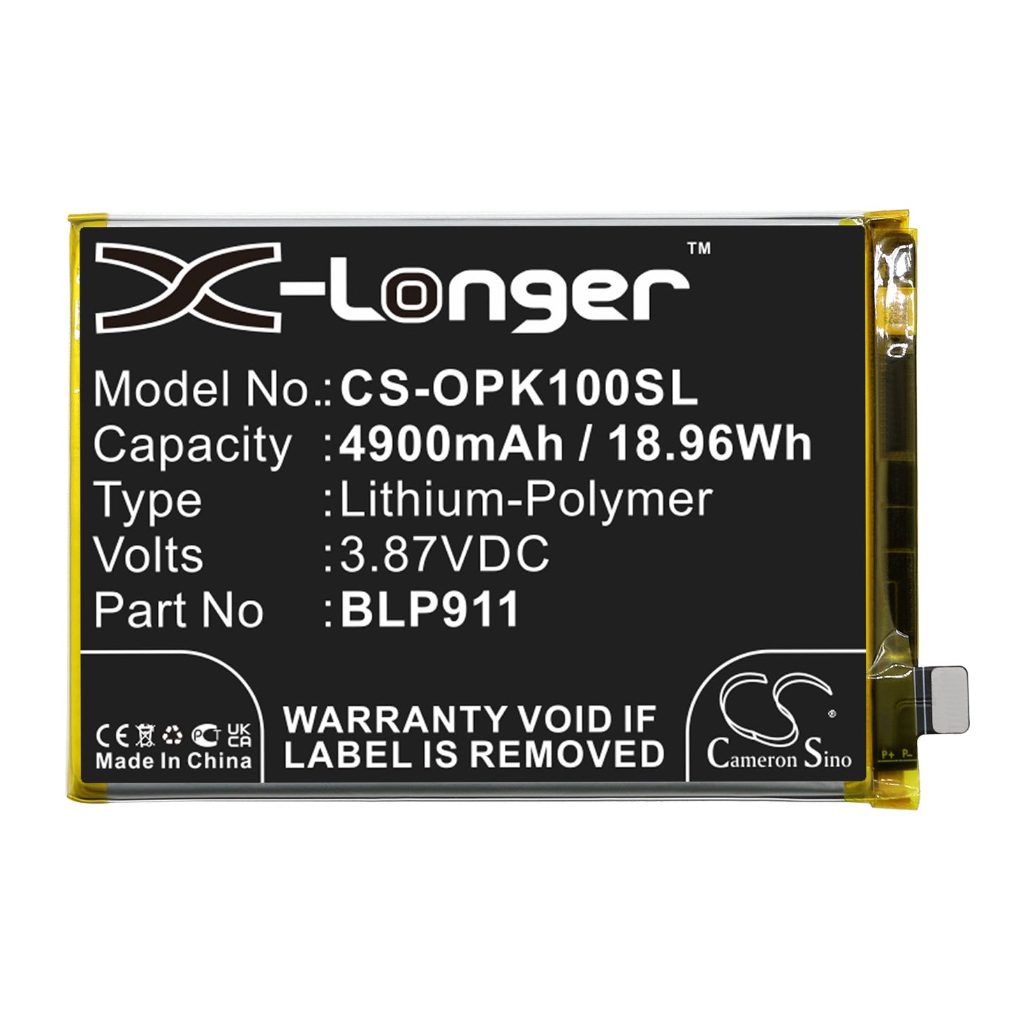 Replacement Battery for OPPO  CPH2373 – Mobile, SmartPhone – 4900mAh / 18.96Wh / 3.87V