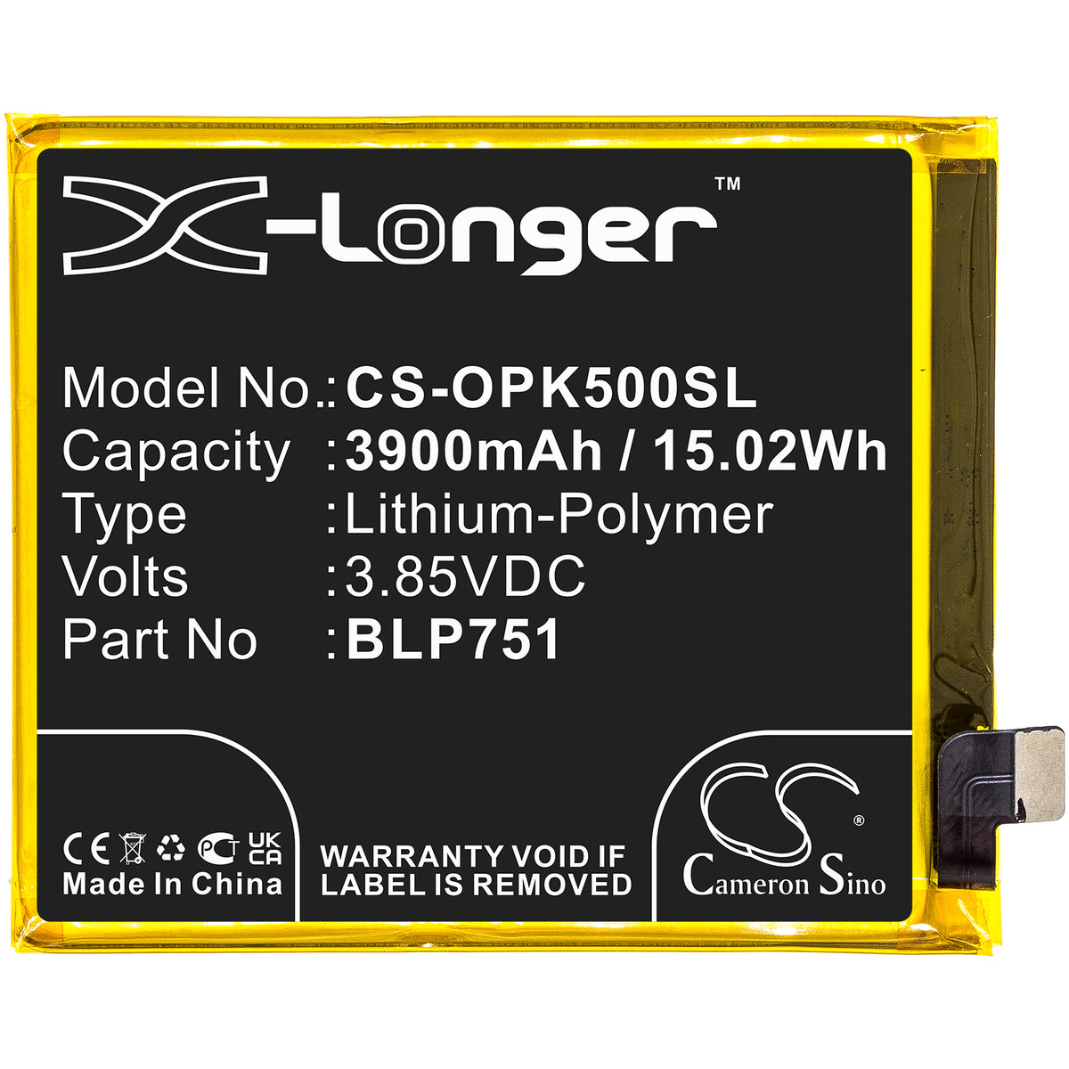 Replacement Battery for Oppo K5 – Mobile, SmartPhone – 3900mAh / 3.85V