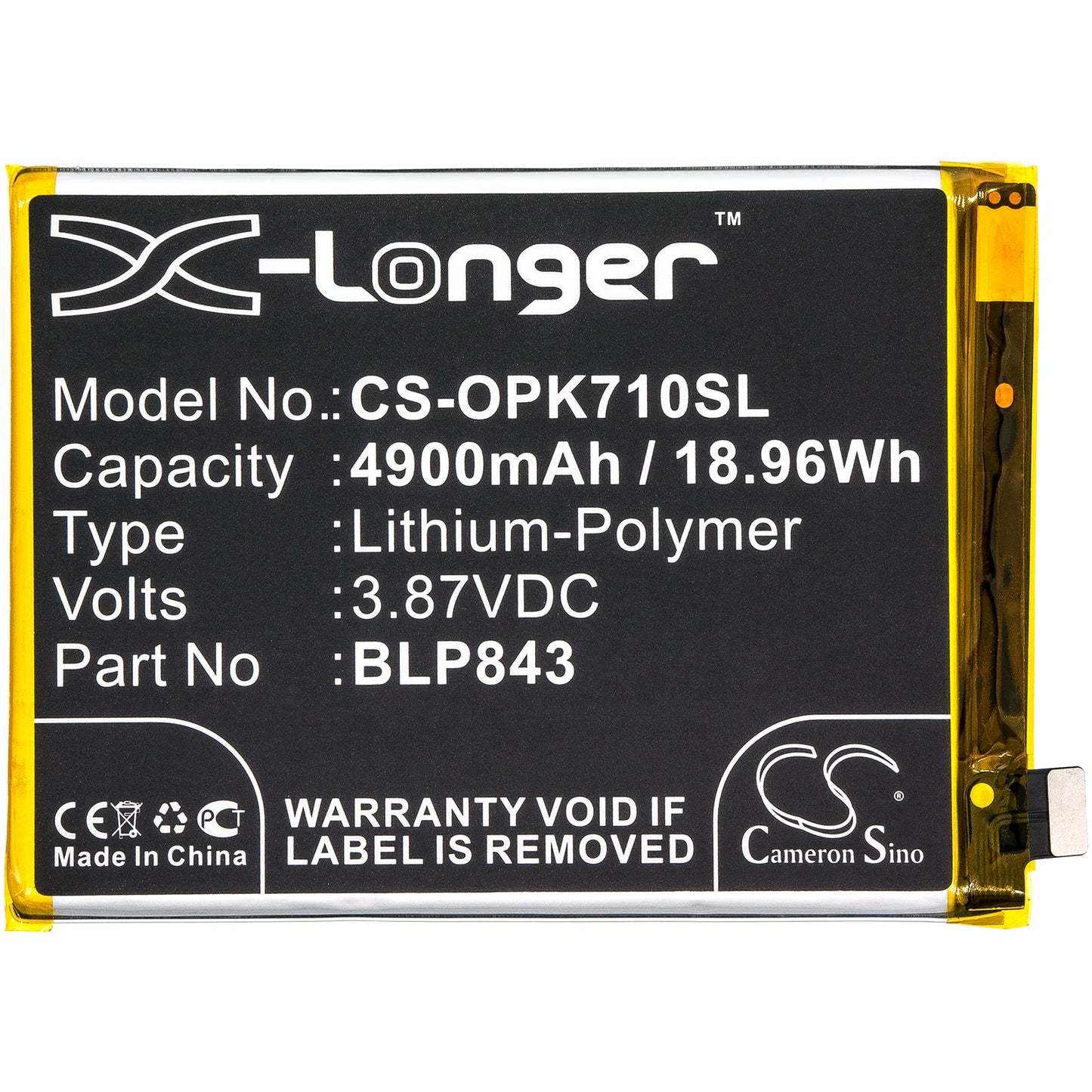 Replacement Battery for OPPO  K7x – Mobile, SmartPhone – 4900mAh / 18.96Wh / 3.87V