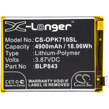 Replacement Battery for OPPO  K7x – Mobile, SmartPhone – 4900mAh / 18.96Wh / 3.87V