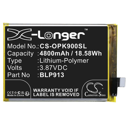 Replacement Battery for OPPO  K9X – Mobile, SmartPhone – 4800mAh / 18.58Wh / 3.87V