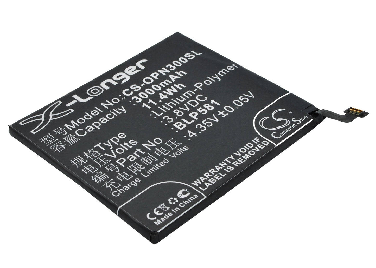 Replacement Battery for OPPO  N3 – Mobile, SmartPhone – 3000mAh / 11.40Wh / 3.8V