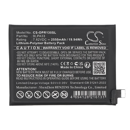 Replacement Battery for OnePlus 12R 5G – Mobile, SmartPhone – 2550mAh / 7.82V