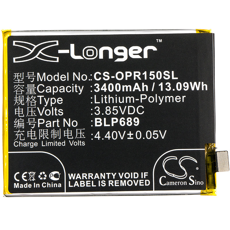 Replacement Battery for OPPO  PBCM10 – Mobile, SmartPhone – 3400mAh / 13.09Wh / 3.85V