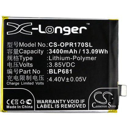 Replacement Battery for OPPO  PAGT00 – Mobile, SmartPhone – 3400mAh / 13.09Wh / 3.85V
