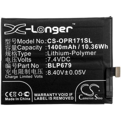 Replacement Battery for OPPO  1877 – Mobile, SmartPhone – 1400mAh / 10.36Wh / 7.4V