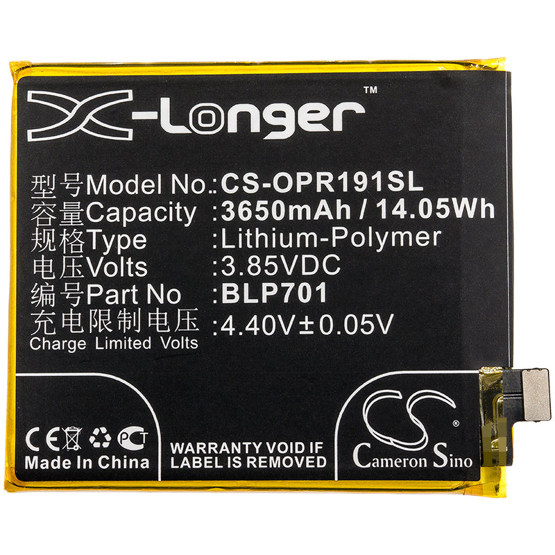 Replacement Battery for OPPO  1917 – Mobile, SmartPhone – 3650mAh / 14.05Wh / 3.85V