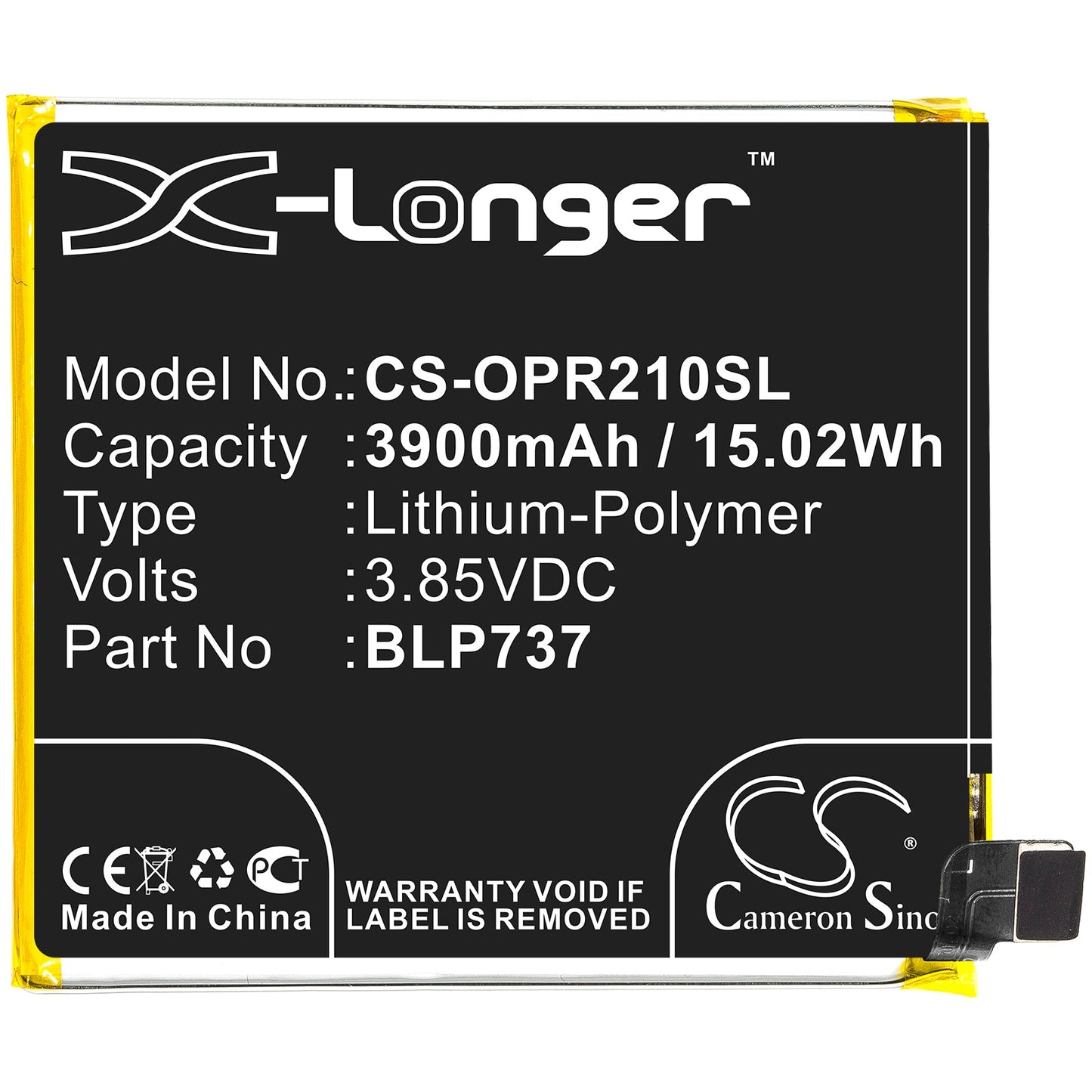 Replacement Battery for OPPO  CPH1945 – Mobile, SmartPhone – 3900mAh / 15.02Wh / 3.85V