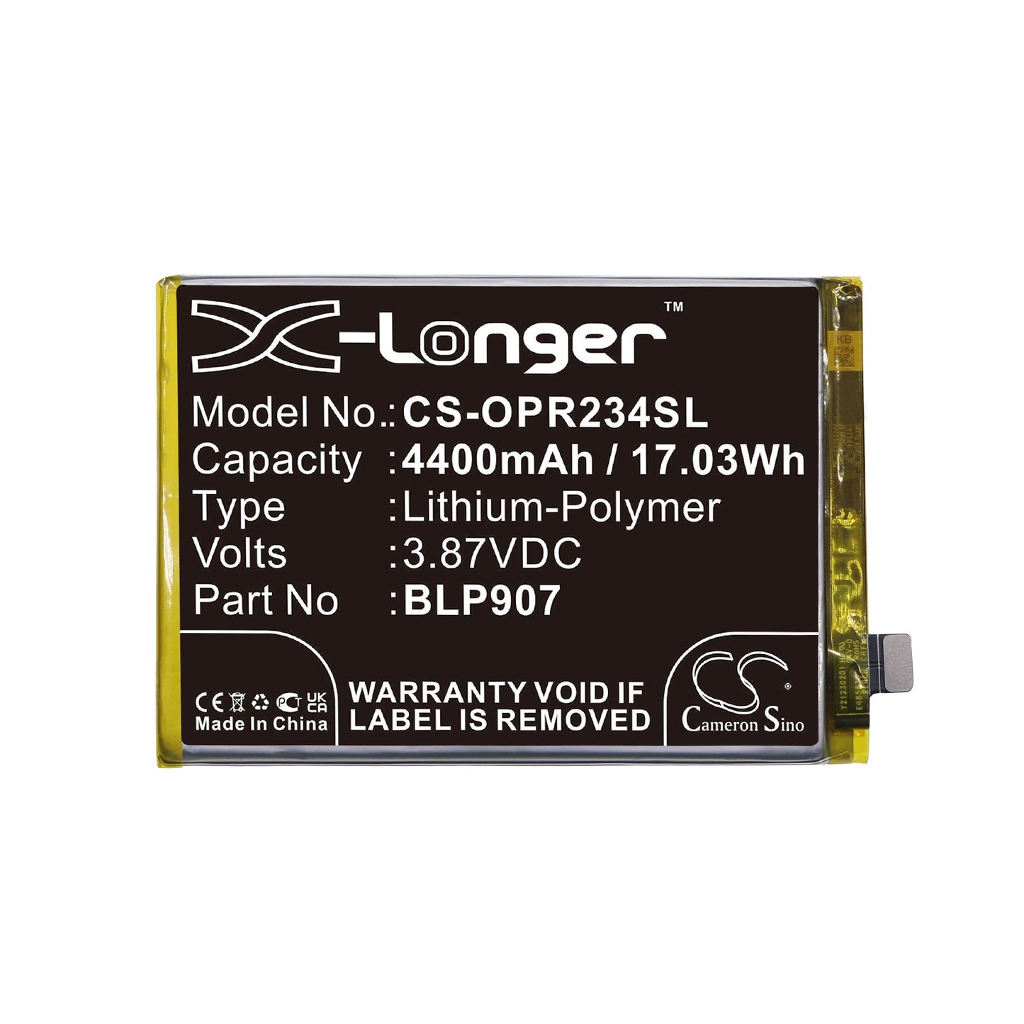 Replacement Battery for OPPO  CPH2343 – Mobile, SmartPhone – 4400mAh / 17.03Wh / 3.87V