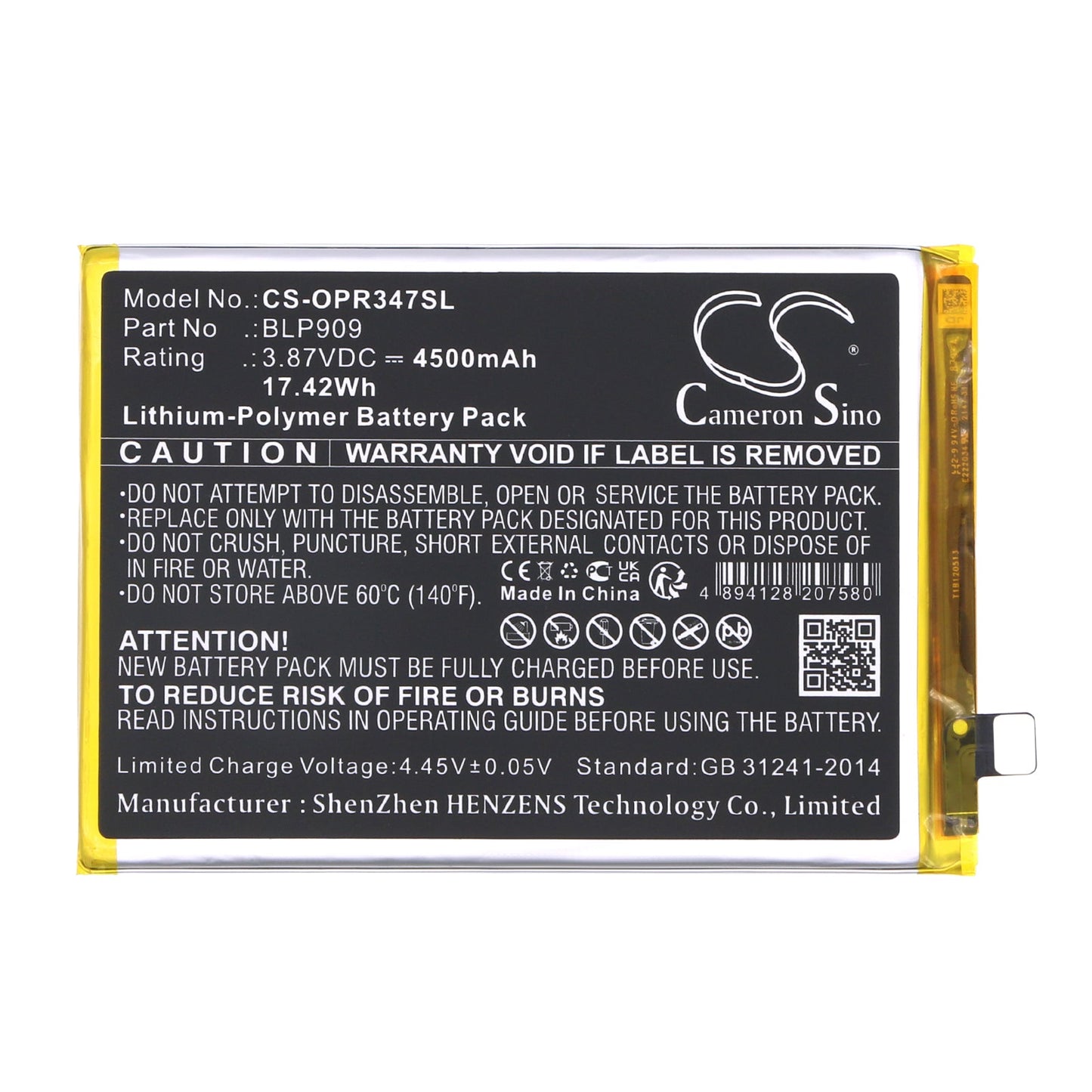 Replacement Battery for Realme  9 – Mobile, SmartPhone – 4500mAh / 17.42Wh / 3.87V