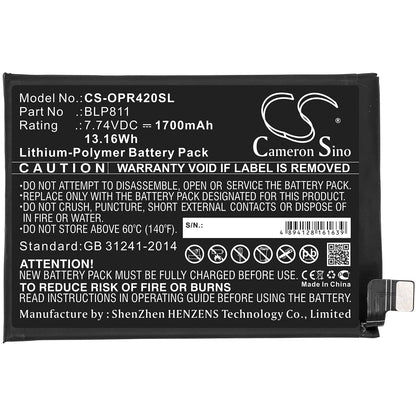 Replacement Battery for OPPO  Reno4 SE – Mobile, SmartPhone – 1700mAh / 13.16Wh / 7.74V