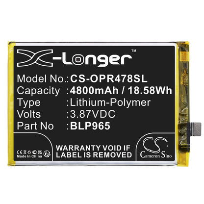 Replacement Battery for OPPO  K10x 5G – Mobile, SmartPhone – 4800mAh / 18.58Wh / 3.87V