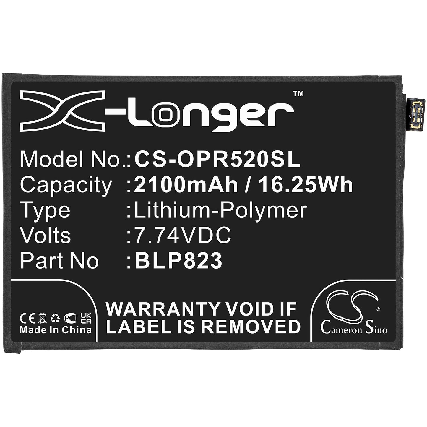 Replacement Battery for OPPO  CPH2201 – Mobile, SmartPhone – 2100mAh / 16.25Wh / 7.74V