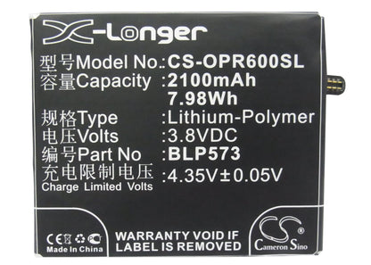 Replacement Battery for OPPO  N1 Mini – Mobile, SmartPhone – 2100mAh / 7.98Wh / 3.8V