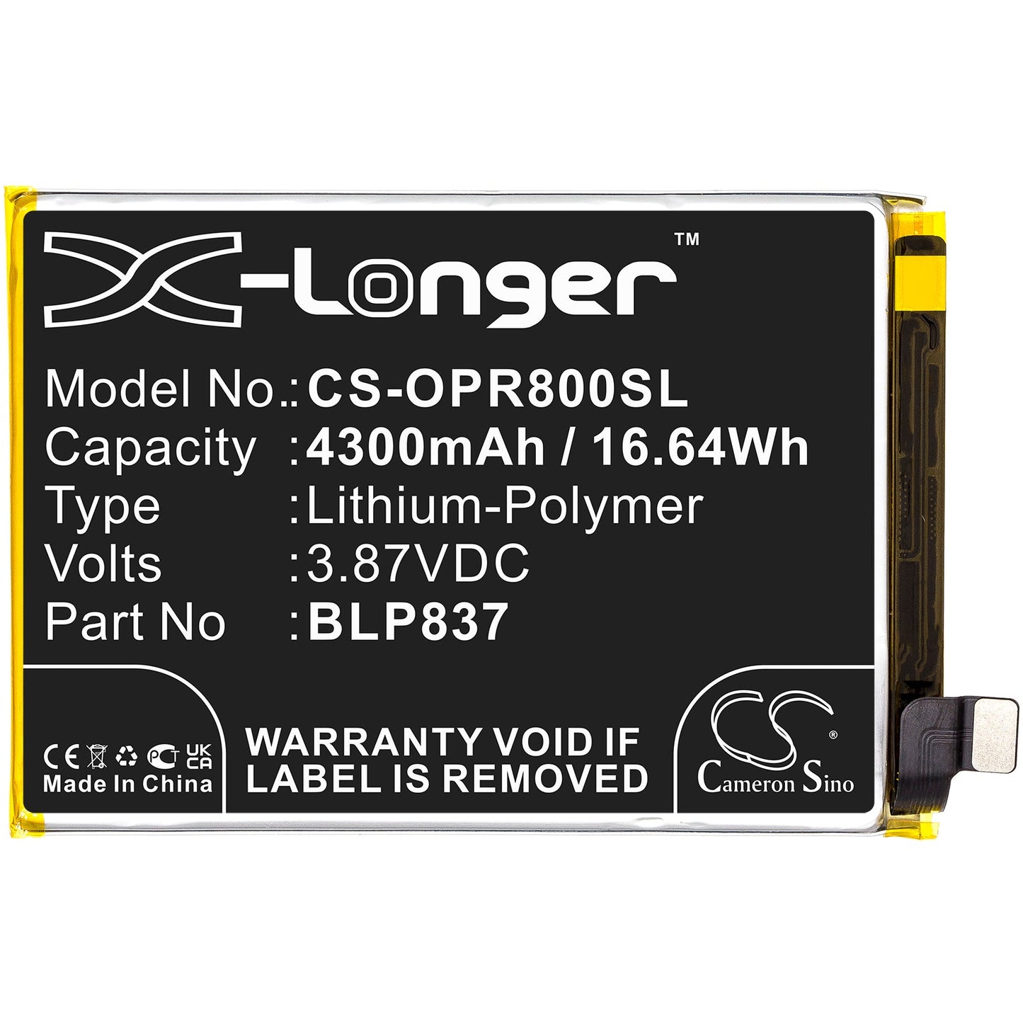 Replacement Battery for OPPO  Realme 8 Pro – Mobile, SmartPhone – 4300mAh / 16.64Wh / 3.87V