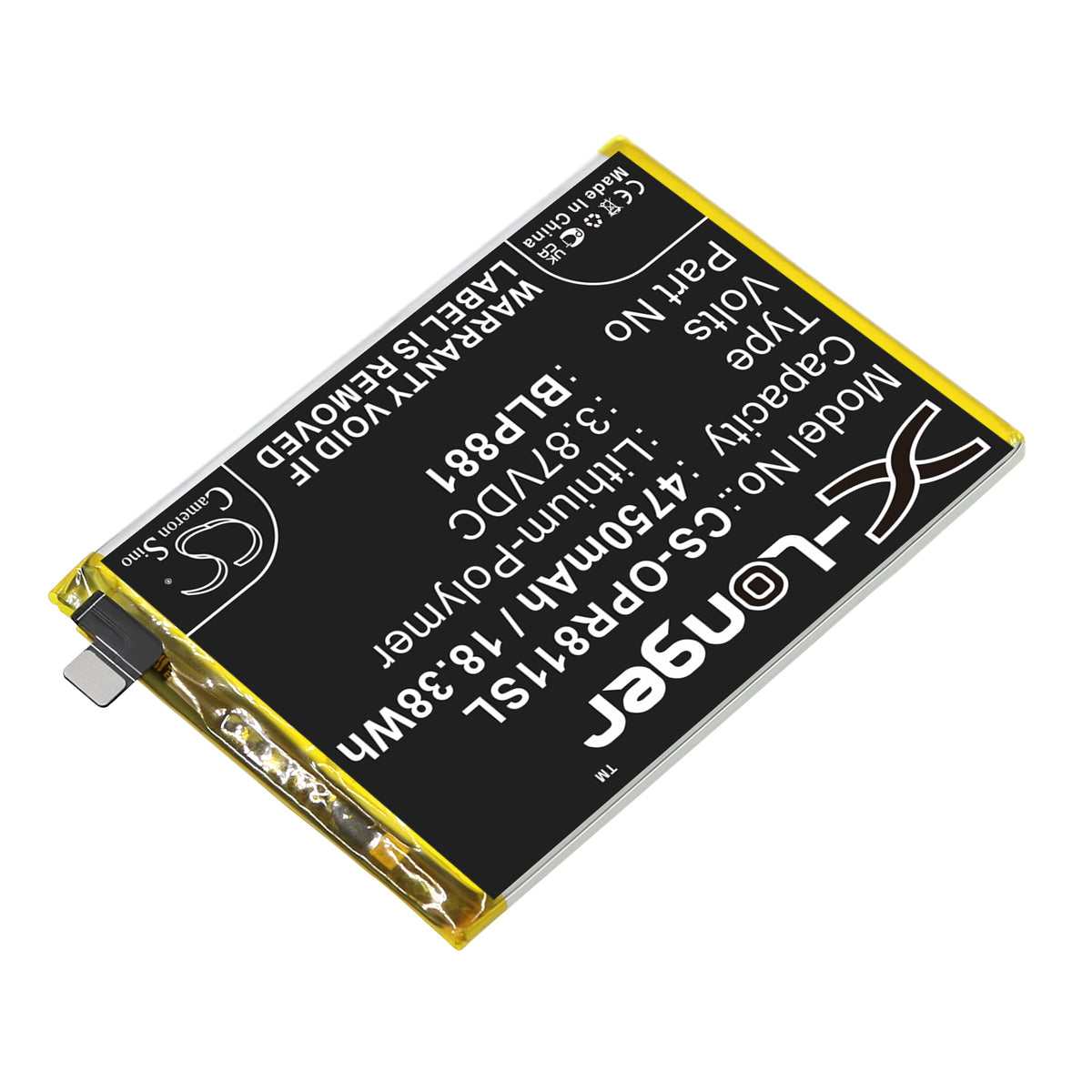 Replacement Battery for Oppo Reno 5K – Mobile, SmartPhone – 4750mAh / 3.87V