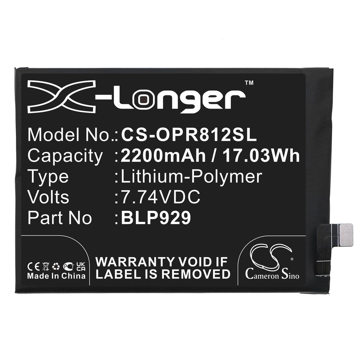Replacement Battery for Oppo Reno8 Pro+ – Mobile, SmartPhone – 2200mAh / 7.74V