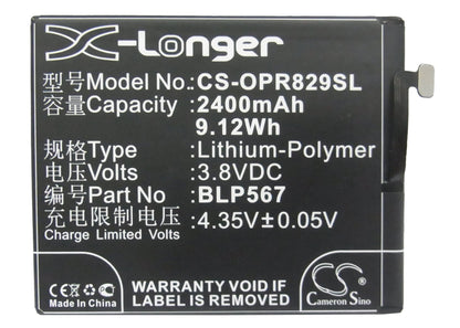 Replacement Battery for OPPO  R1 – Mobile, SmartPhone – 2400mAh / 9.12Wh / 3.8V