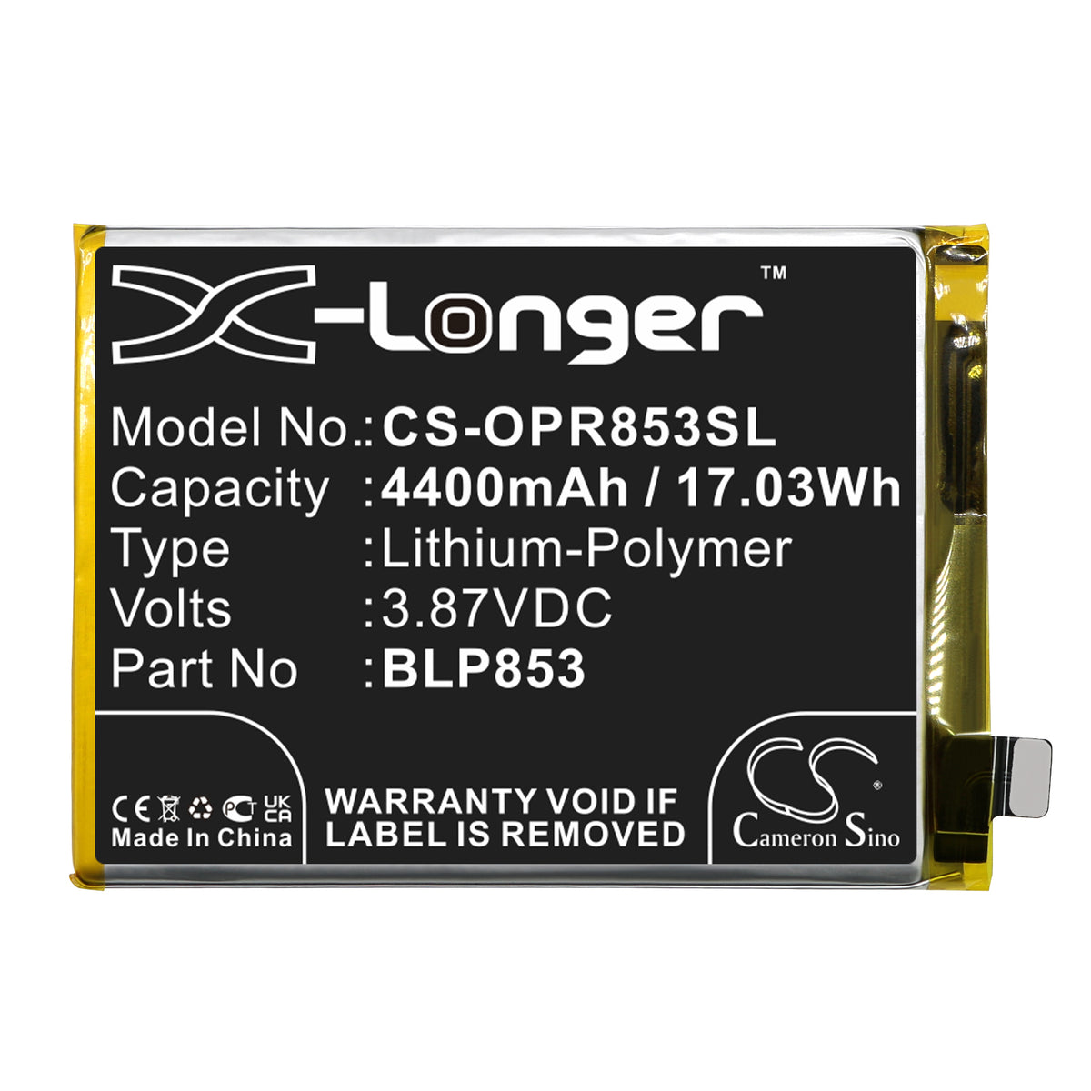 Replacement Battery for Oppo Reno 4 4G – Mobile, SmartPhone – 4400mAh / 3.87V