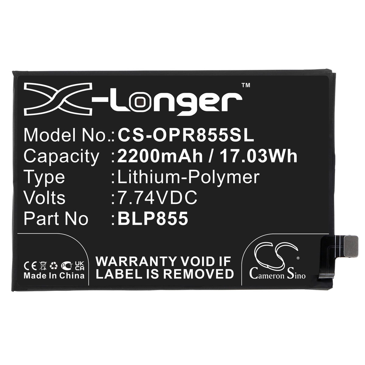 Replacement Battery for Oppo Reno6 Pro 5G – Mobile, SmartPhone – 2200mAh / 7.74V