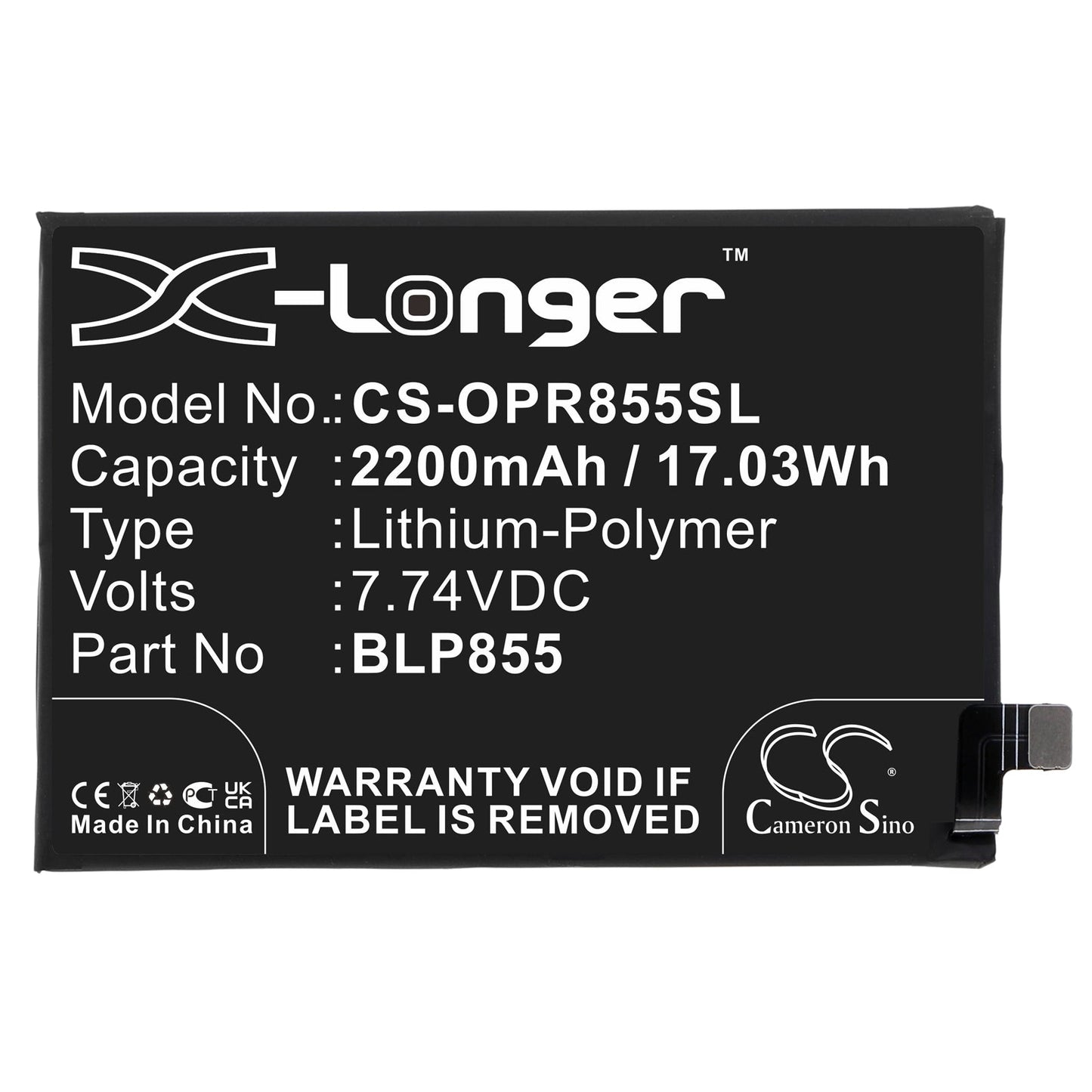 Replacement Battery for OPPO  PEPM00 – Mobile, SmartPhone – 2200mAh / 17.03Wh / 7.74V