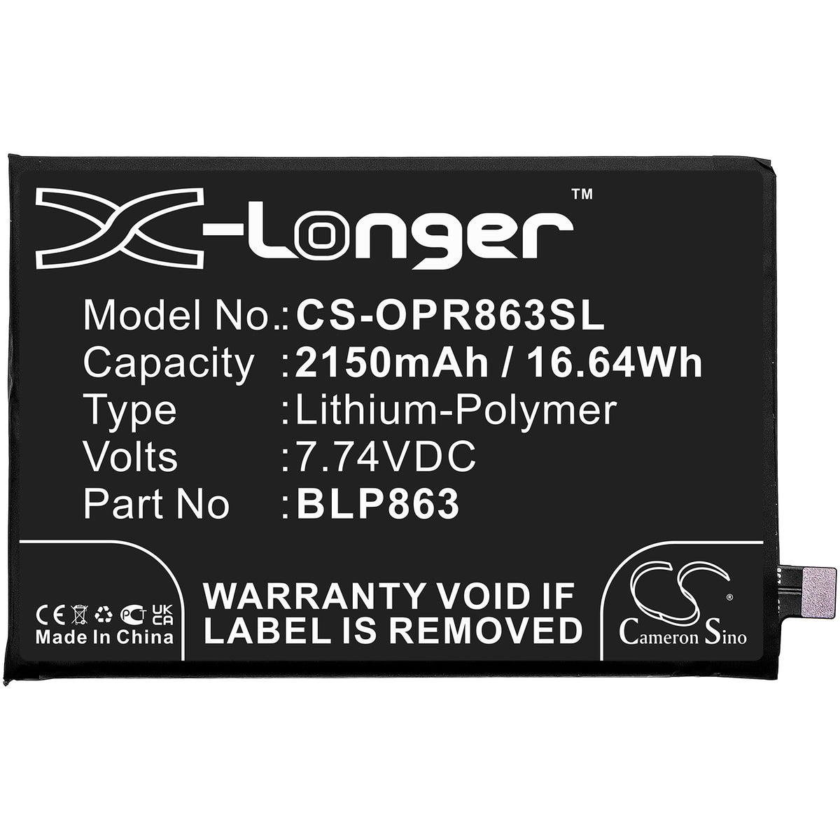 Replacement Battery for Oppo Reno6 – Mobile, SmartPhone – 2150mAh / 7.74V