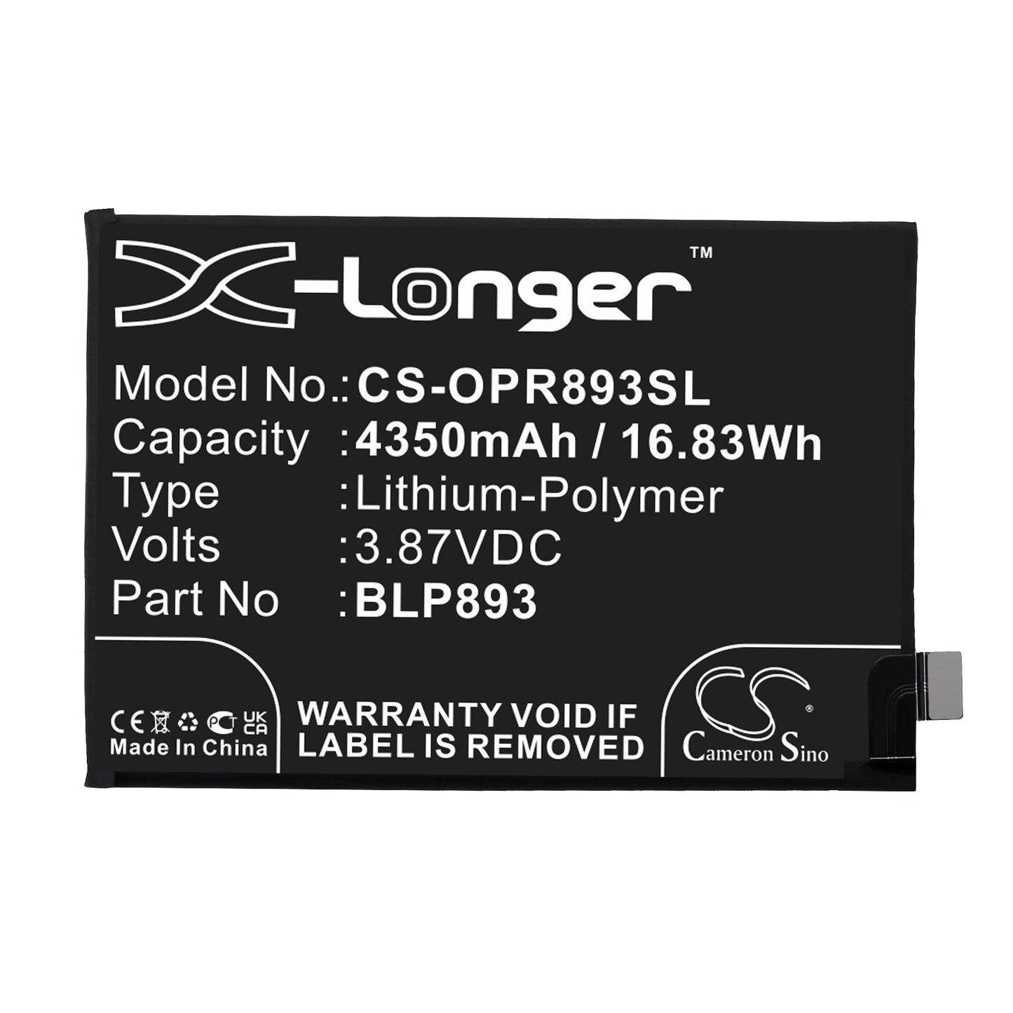 Replacement Battery for OPPO  PFJM10 – Mobile, SmartPhone – 4350mAh / 16.83Wh / 3.87V