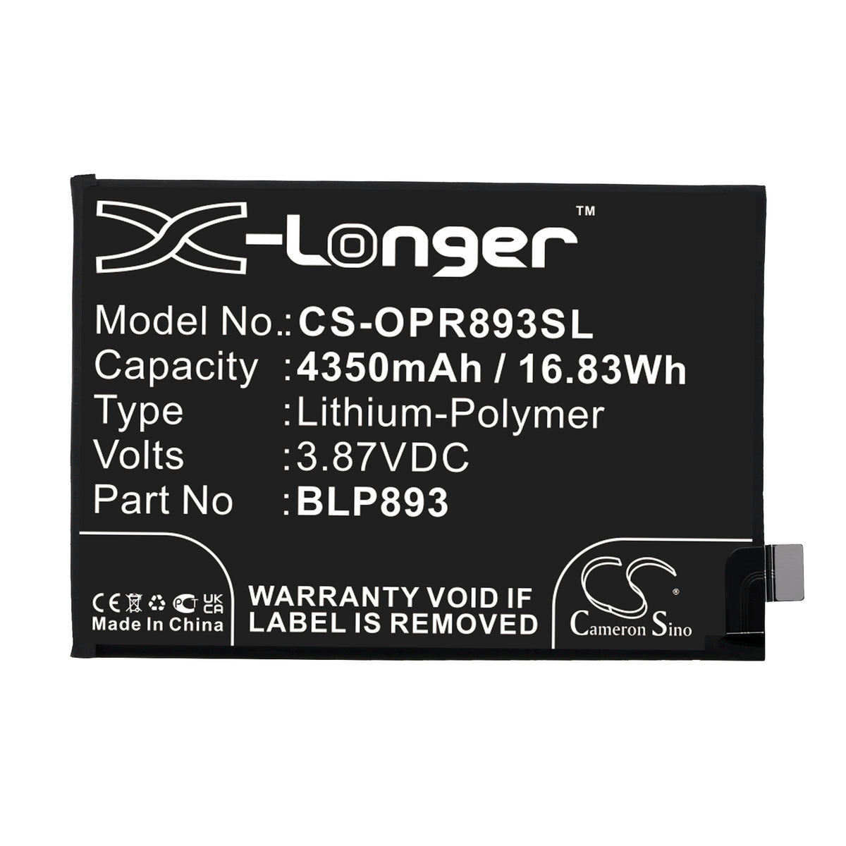 Replacement Battery for Oppo Reno 7 – Mobile, SmartPhone – 4350mAh / 3.87V
