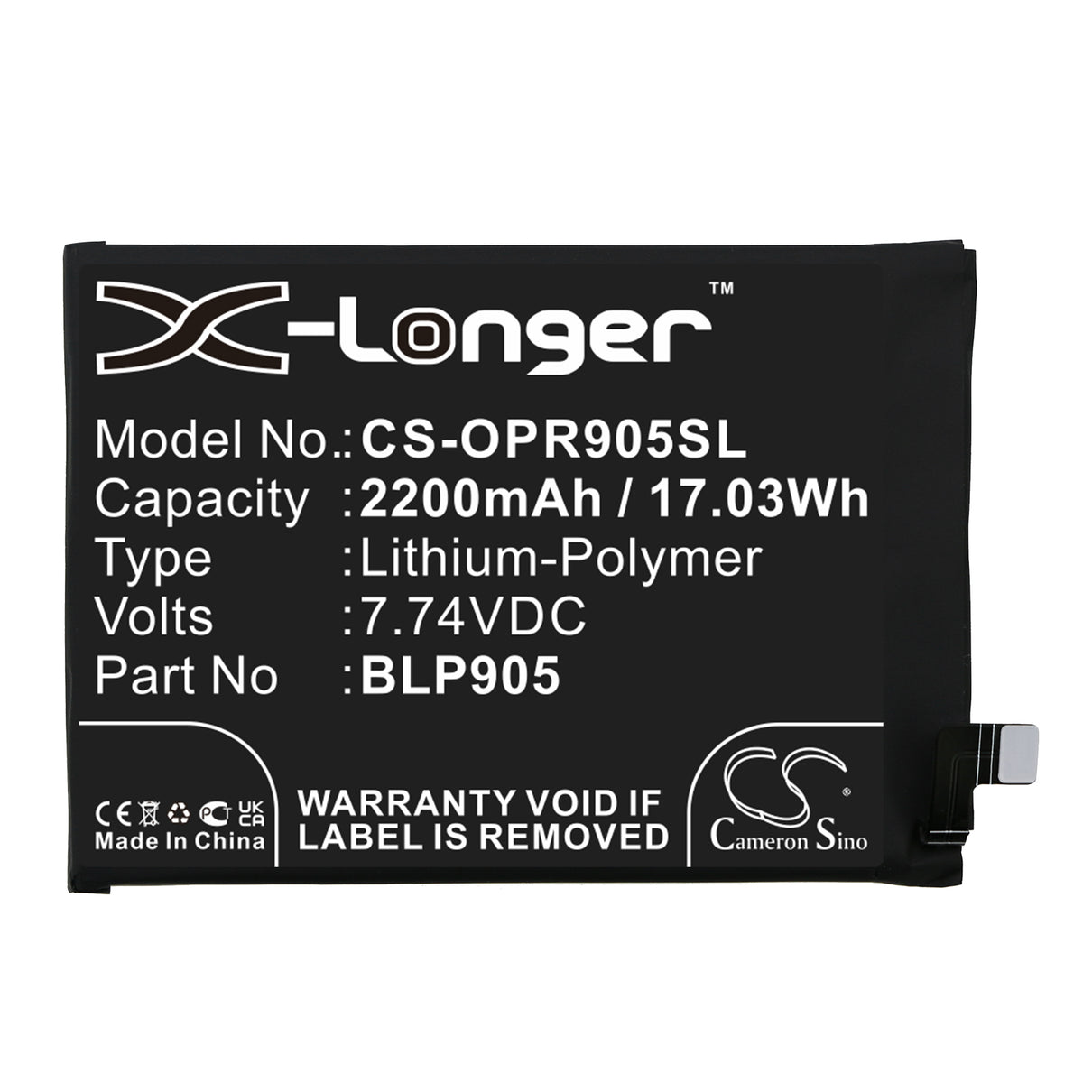 Replacement Battery for Oppo Reno 7 Pro 5G – Mobile, SmartPhone – 2200mAh / 7.74V