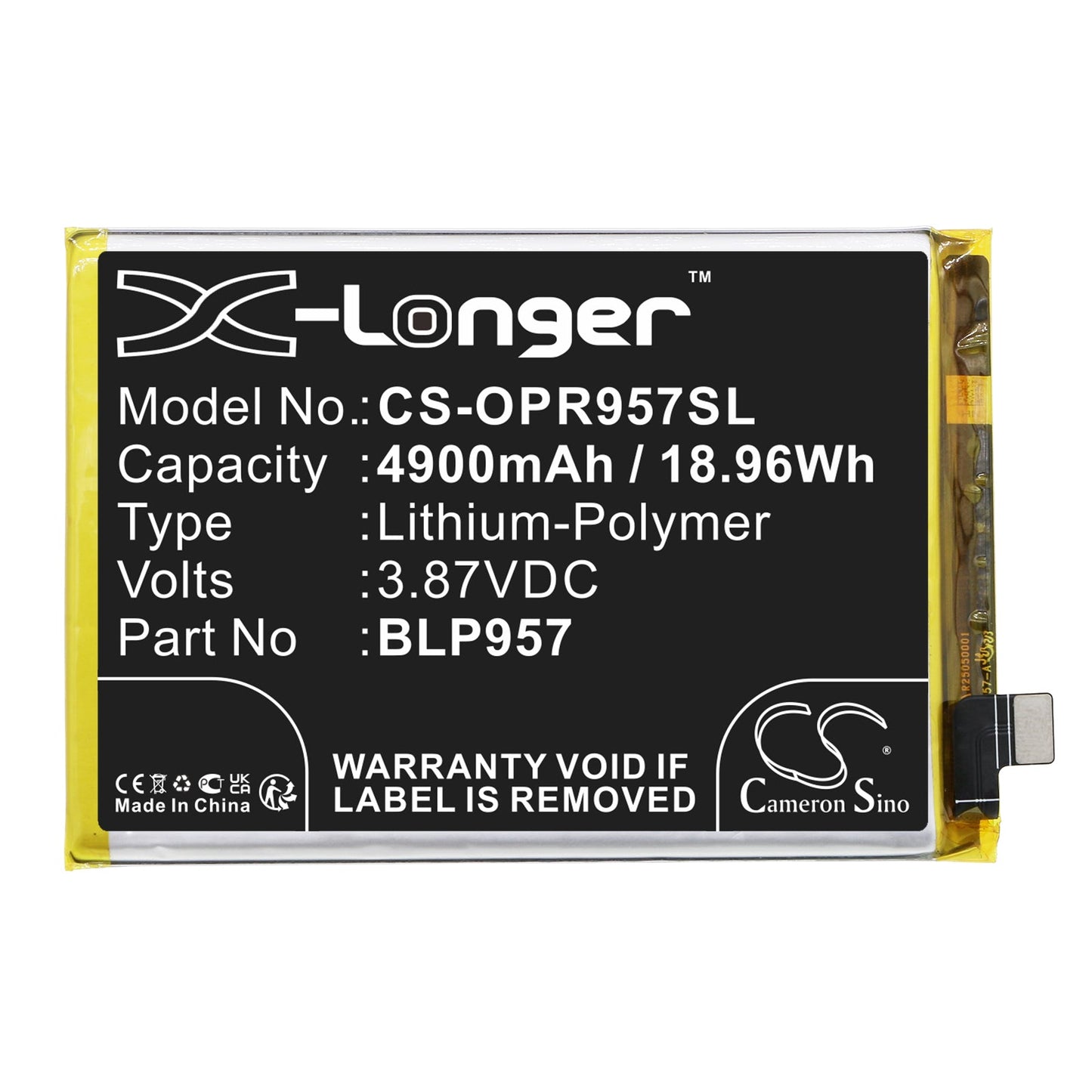 Replacement Battery for OPPO  Realme 10 5G – Mobile, SmartPhone – 4900mAh / 18.96Wh / 3.87V