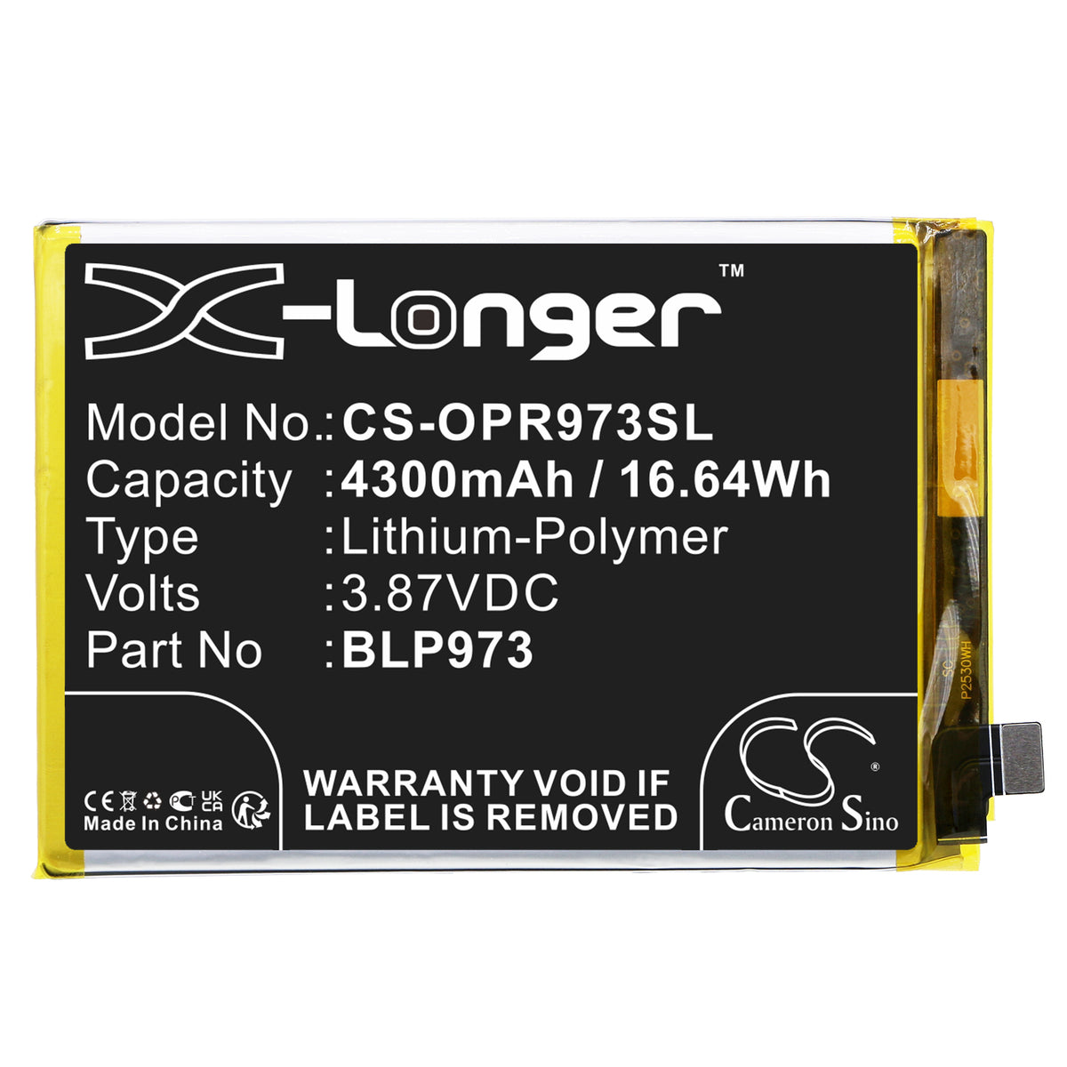 Replacement Battery for Oppo Reno9 5G – Mobile, SmartPhone – 4300mAh / 3.87V