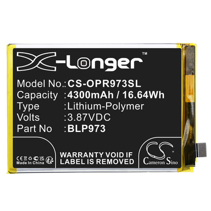 Replacement Battery for OPPO  PGX110 – Mobile, SmartPhone – 4300mAh / 16.64Wh / 3.87V