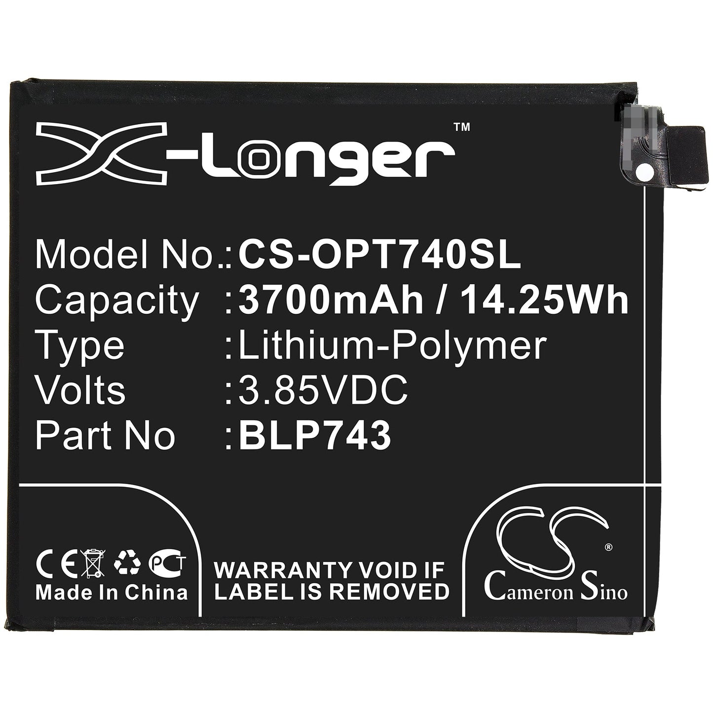 Replacement Battery for Oneplus  7T – Mobile, SmartPhone – 3700mAh / 14.25Wh / 3.85V